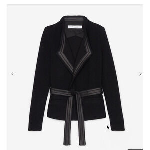 IRO AWA PERMANENT COLLECTION LEATHER TRIMMED WOOL Womens Wool Jacket Size 38 M